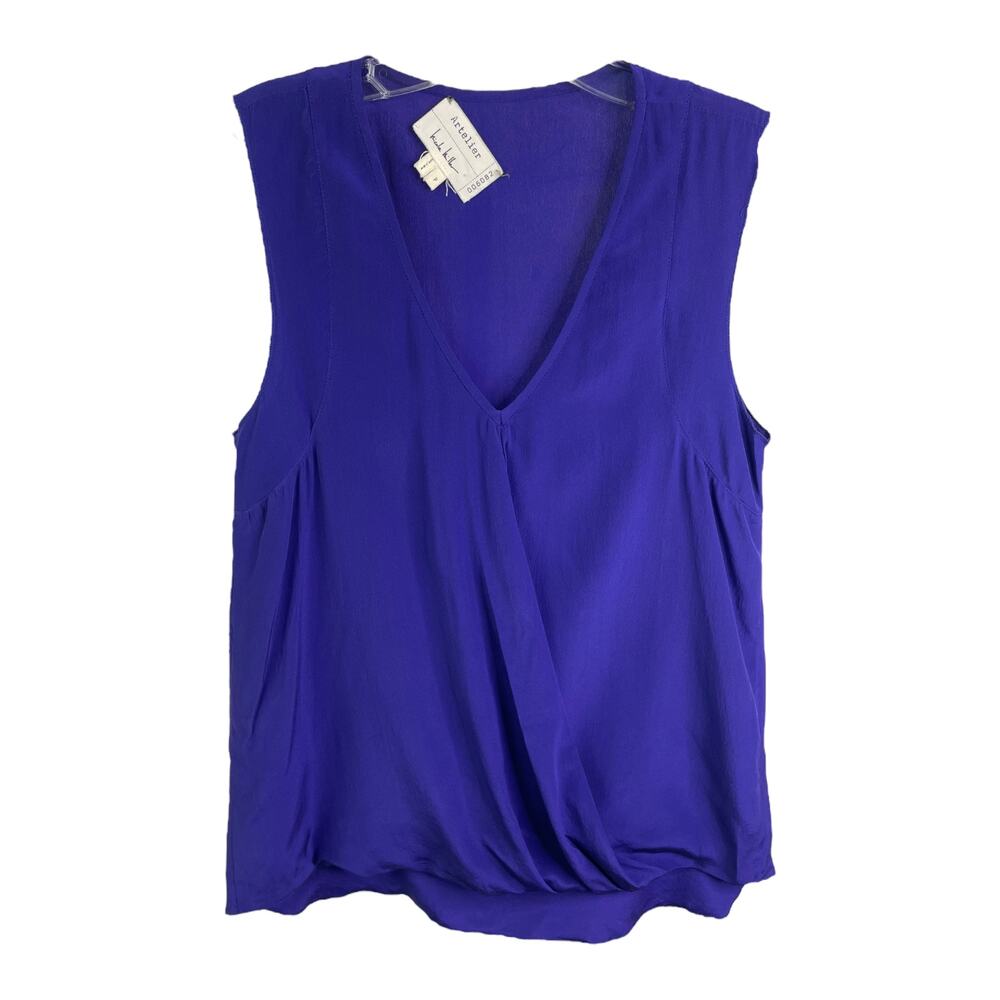 Artelier Nicole Miller Women's Sz S Tank Top‎ Sleeveless 100% Silk Purple V-Neck